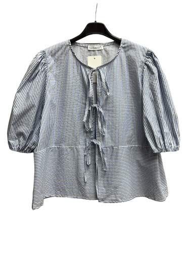 Wholesaler PROMISE - Striped cotton poplin blouse with bow
