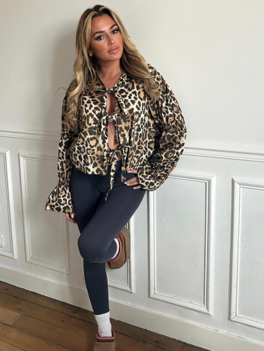 Grossiste PROMISE - blouse triple noeud devant imprimé léopard