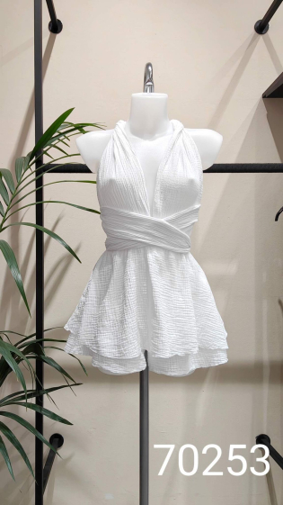 Wholesaler PROMISE - Playsuit skirt with multi-position straps in cotton gauze