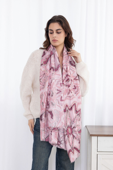 Grossiste PROMISE - Foulard imprimé fleur avec dorure