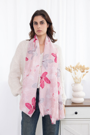 Grossiste PROMISE - Foulard imprimé fleur avec dorure