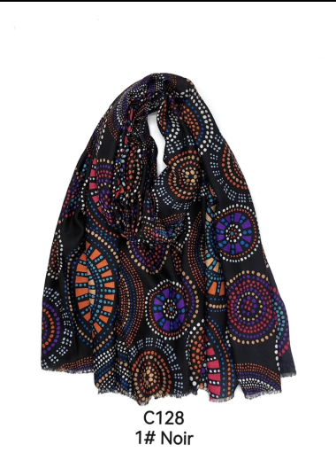 Wholesaler PROMISE - Geometric print scarf with pompoms