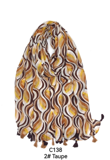 Wholesaler PROMISE - Wave print scarf with pompoms