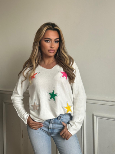 Wholesaler PROMISE - Light stretch sweater with pattern and rhinestones