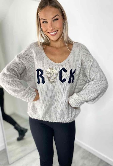 Knit sweater printed Rock