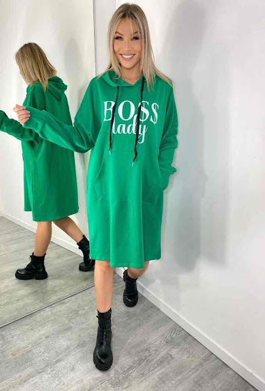 Long hoodie with BOSS LADY print