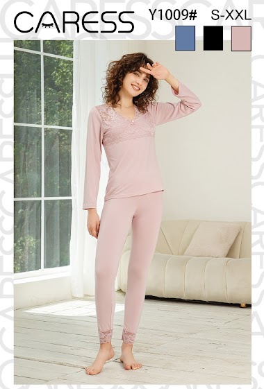 Mayorista ESTHER QUEEN - Conjunto pijama manga larga + pantalón algodón