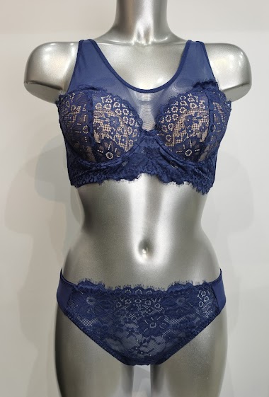 Wholesaler ESTHER QUEEN - Set bustier bra padded+tanga blue