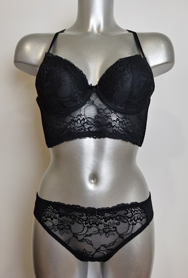 Wholesaler ESTHER QUEEN - Set bustier bra padded+tanga black