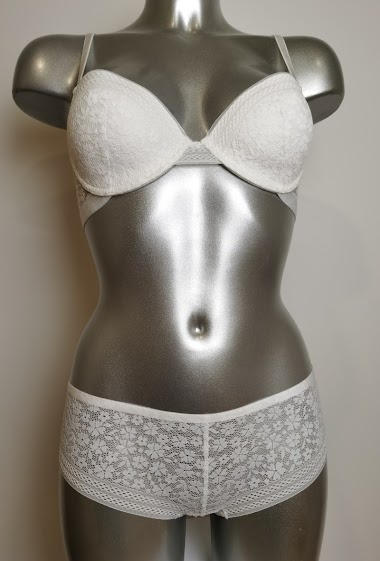 Wholesaler ESTHER QUEEN - Set padded bra+boxer white