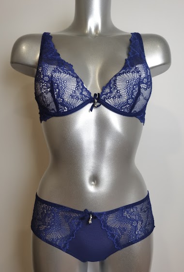 Wholesaler ESTHER QUEEN - Padded bra+boxer set blue