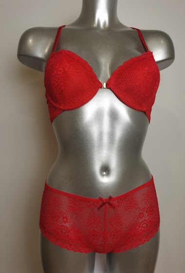 Wholesaler ESTHER QUEEN - Set padded bra+boxer red