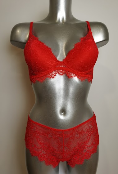 Wholesaler ESTHER QUEEN - Set padded bra+boxer red