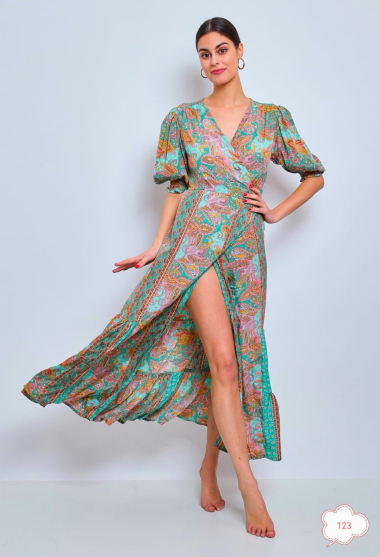 Wholesaler PURPLE QUEEN - long wrap dresses short sleeves