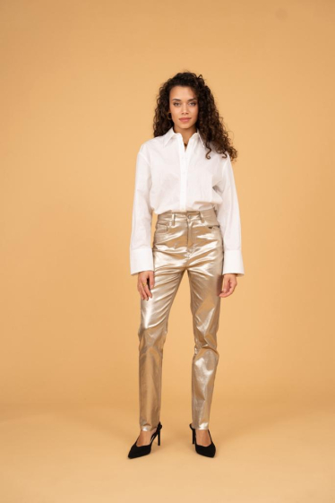 Wholesaler R-Display - GOLD COATED MOM TROUSERS