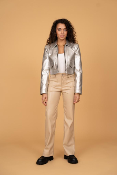 Wholesaler R-Display - WIDE LEG FAUX LEATHER TROUSERS