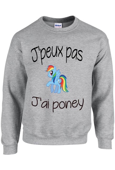 Girl's gray sweatshirt with "I can't have a pony" print