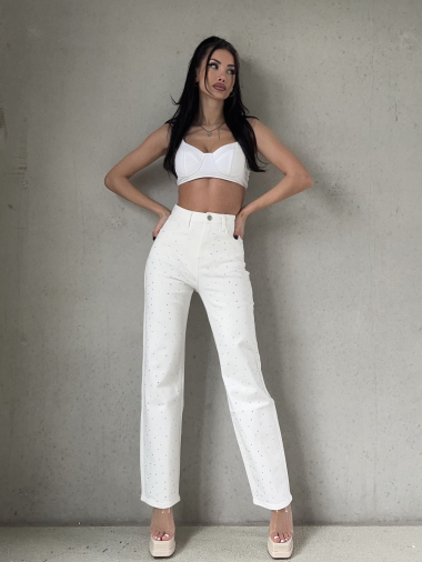 Wholesaler Redial - WHITE STRAIGHT FIT JEANS WITH STRASS