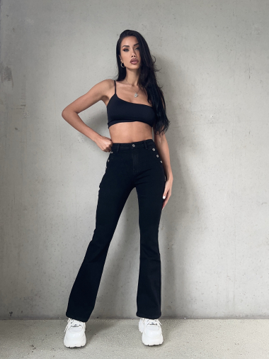 Wholesaler Redial - Black flared jeans with buttons