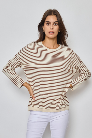 Wholesaler Revd'elle - Striped cotton sweater with round neck