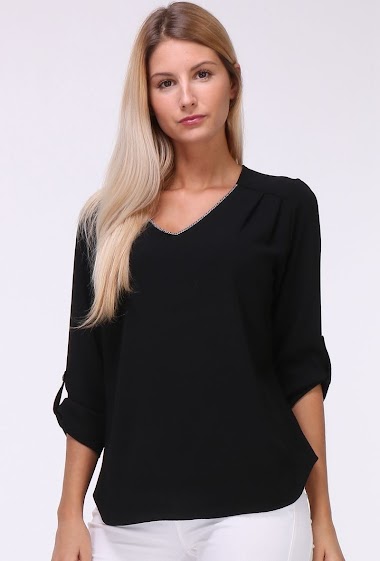 Wholesaler Revd'elle - Revd'elle - Plain V-neck blouse with 3/4 sleeves