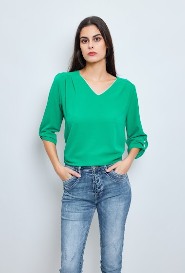 Wholesaler Revd'elle - Revd'elle - Plain V-neck blouse with 3/4 sleeves