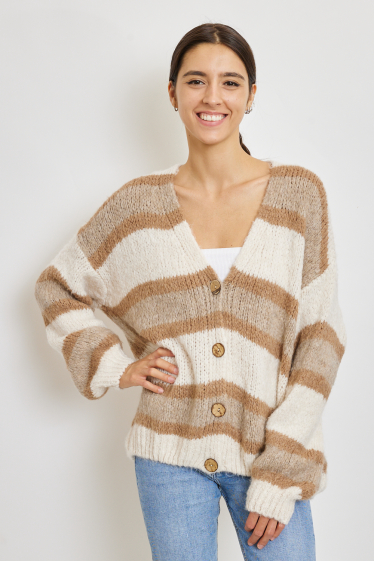 Wholesaler Revd'elle - Revd'elle - Chunky knit cardigan with stripes