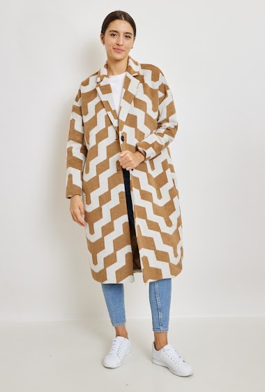 Grossiste Revd'elle - Revd'elle - Manteau long boutonné avec doublure et motif zigzag