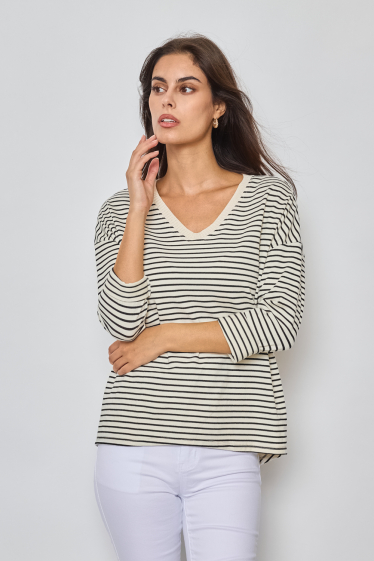 Wholesaler Revd'elle - Revd'elle - Striped cotton V-neck sweater