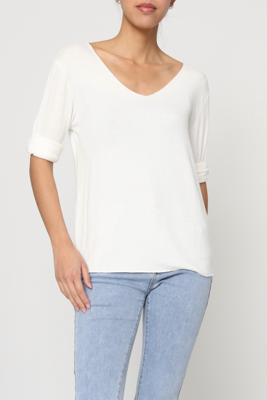 Wholesaler Revd'elle - Revd'elle-Simple V-neck plain color sweater