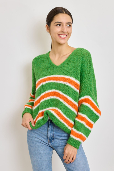 Wholesaler Revd'elle - Revdelle - V-neck chunky striped sweater