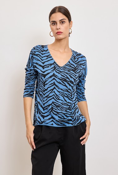Wholesaler Revd'elle - Revdelle - Lightweight zebra print V-neck sweater