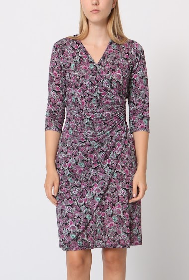 Wholesaler Revd'elle - Revd'elle - V-neck draped dress with 3/4 sleeves