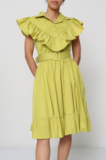 Großhändler Revd'elle - Revdelle – Ausgestelltes Kleid mit Rundhalsausschnitt, kurzen Ärmeln und Gürtel