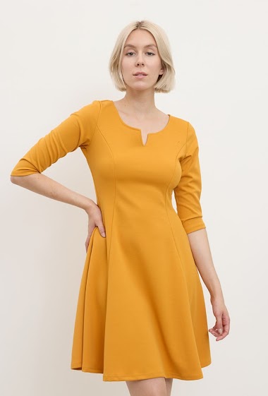 Wholesaler Revd'elle - Revd'elle - Plain flared dress V-neck 3/4 sleeves