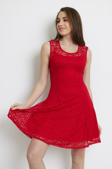 Wholesaler Revd'elle - Revd'elle - Round neck flared lace dress with lining