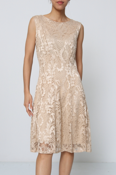 Wholesaler Revd'elle - Revdelle - Round neck lace flared dress with lining