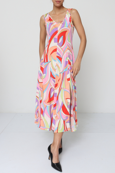 Wholesaler Revd'elle - Revdelle - Long printed sleeveless dress with slits
