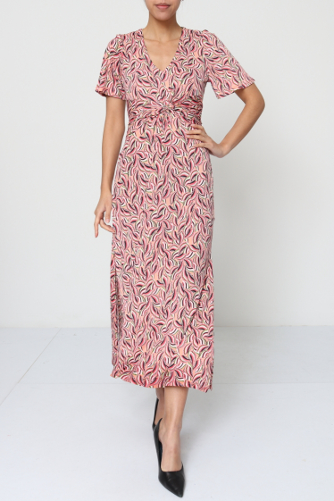 Wholesaler Revd'elle - Revdelle - Long dress with slits tied at the waist short sleeves V-neck