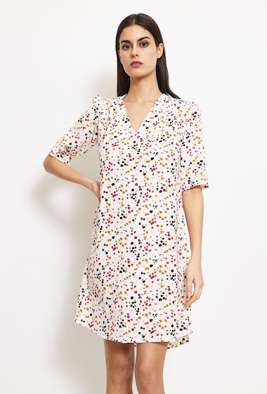 Wholesaler Revd'elle - Revd'elle - Short-sleeved V-neck flower print dress