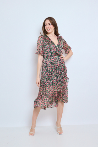 Wholesaler Revd'elle - Revdelle - Flowy printed mid-length dress with 3/4 sleeves