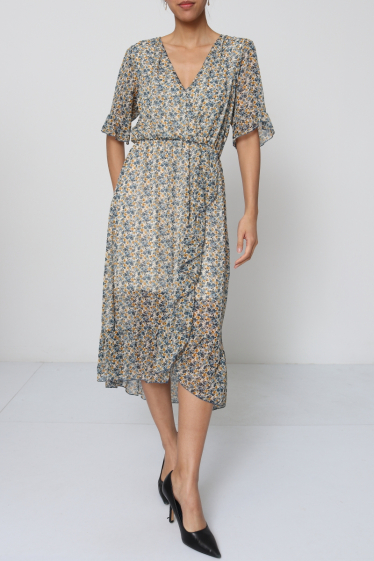 Wholesaler Revd'elle - Revdelle - Flowy printed mid-length dress with 3/4 sleeves