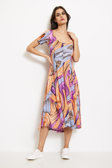Wholesaler Revd'elle - Revdelle - Short-sleeved flared round-neck midi dress