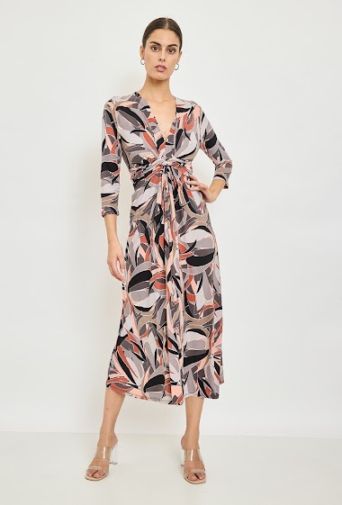 Wholesaler Revd'elle - Revd'elle - 3/4 sleeve midi dress with node