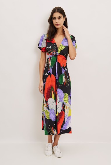 Wholesaler Revd'elle - Revd'elle - short sleeve midi dress with node