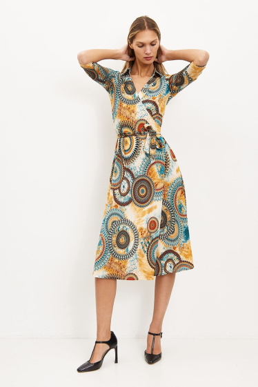 Wholesaler Revd'elle - Revdelle - Printed V-neck Wrap Midi Dress