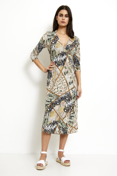 Wholesaler Revd'elle - Revdelle - Printed V-neck Wrap Midi Dress