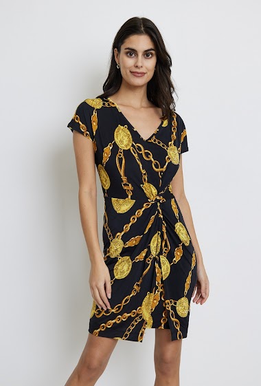 Wholesaler Revd'elle - Revd'elle - Pleated wrap dress with V-neck short sleeves
