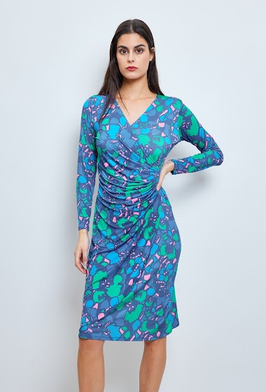 Wholesaler Revd'elle - Revdelle - Pleated wrap dress with long sleeves