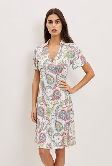 Wholesaler Revd'elle - Revd'elle - Leaf print short-sleeved wrap dress